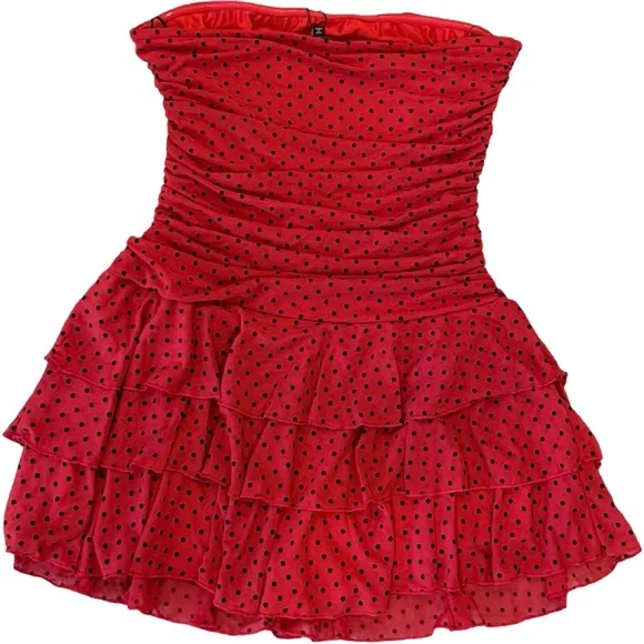 Berenson Red Polka Dot Mesh Mini Dress w/built in shorts– Fashion Nova (Size L) - Picture 8 of 16